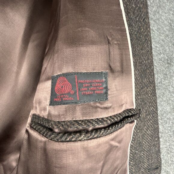 VTG Boston Traders Wool Blazer Mens Sz 44 R Tweed Herringbone Sport Coat Jacket - Picture 7 of 10